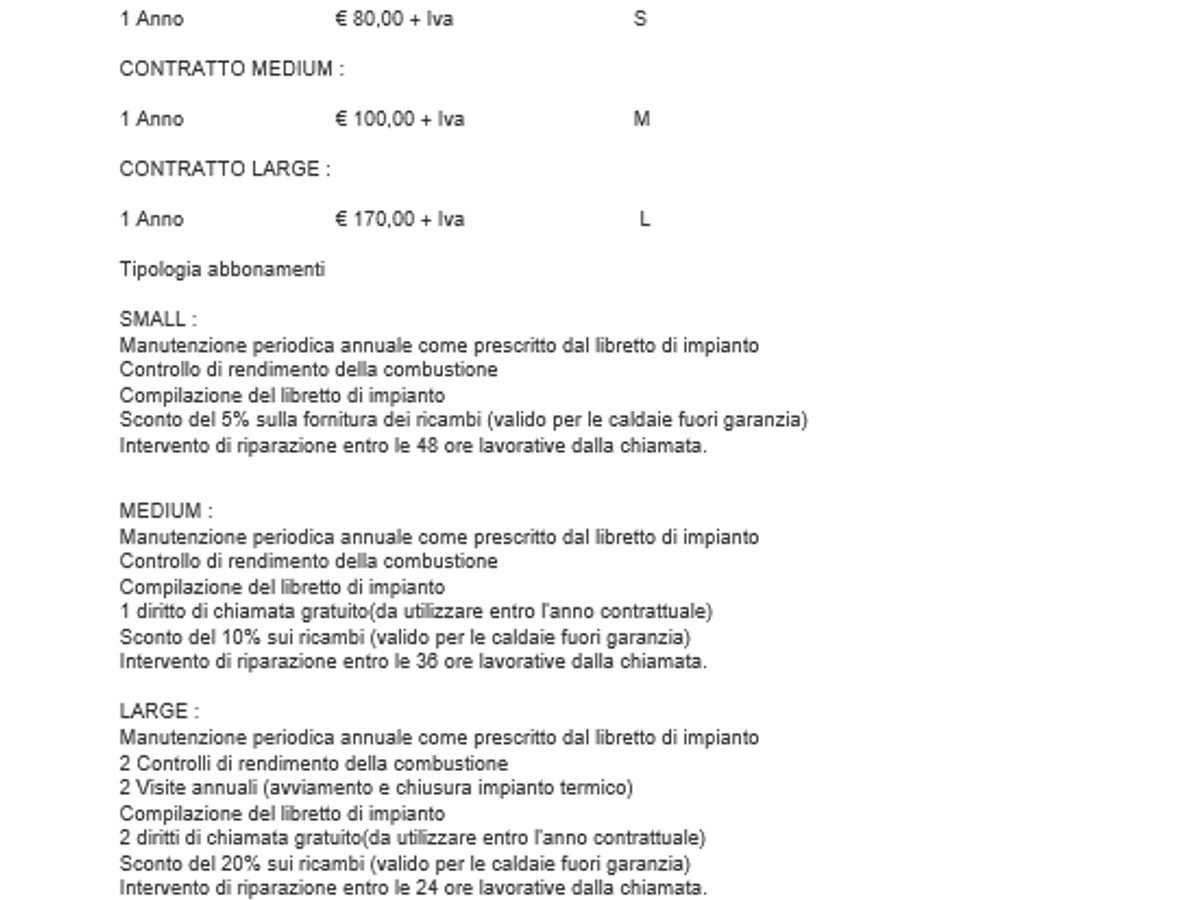 CONTRATTO DI MANUTENZIONE CALDAIE... (ESSENZIALE)